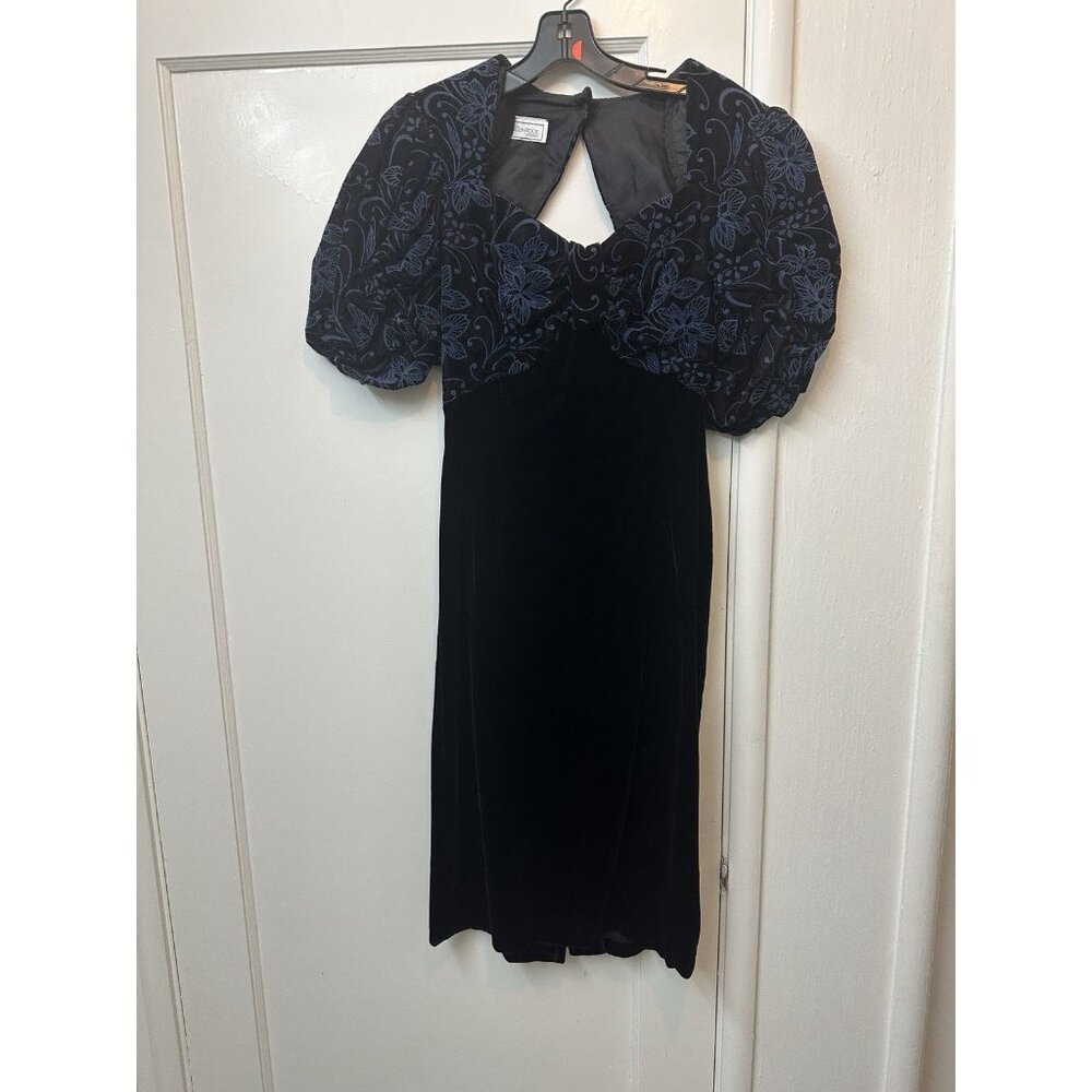 Vintage Scott McClintock Brocade Velvet Bow Back Dress S USA Gunne Sax Puff Slv